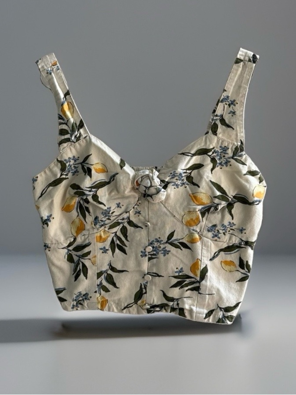 Midnight Sky Lemon Floral Linen Blend Crop Top Women’s M Cottagecore Boho